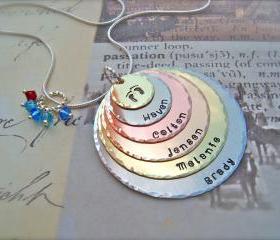 Mothers Day - EXCLUSIVE - SIX Disc Personalized Pendant Hand Stamped Necklace - For Mommy