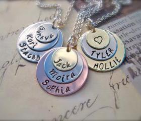 PERFECT Gift For HER - Custom Tri-Color Personalized Pendant - A Mother's LOVE - Necklace