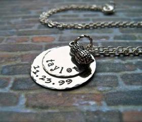 PEANUT - Custom Single Name and Birthdate Hand Stamped Personalized Pendant Necklace 