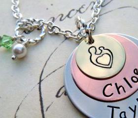 Mother's Day - EXCLUSIVE - Tri-Color Personalized Pendant Necklace - For MOMMY - as Featured in Bead Trend Magazine 